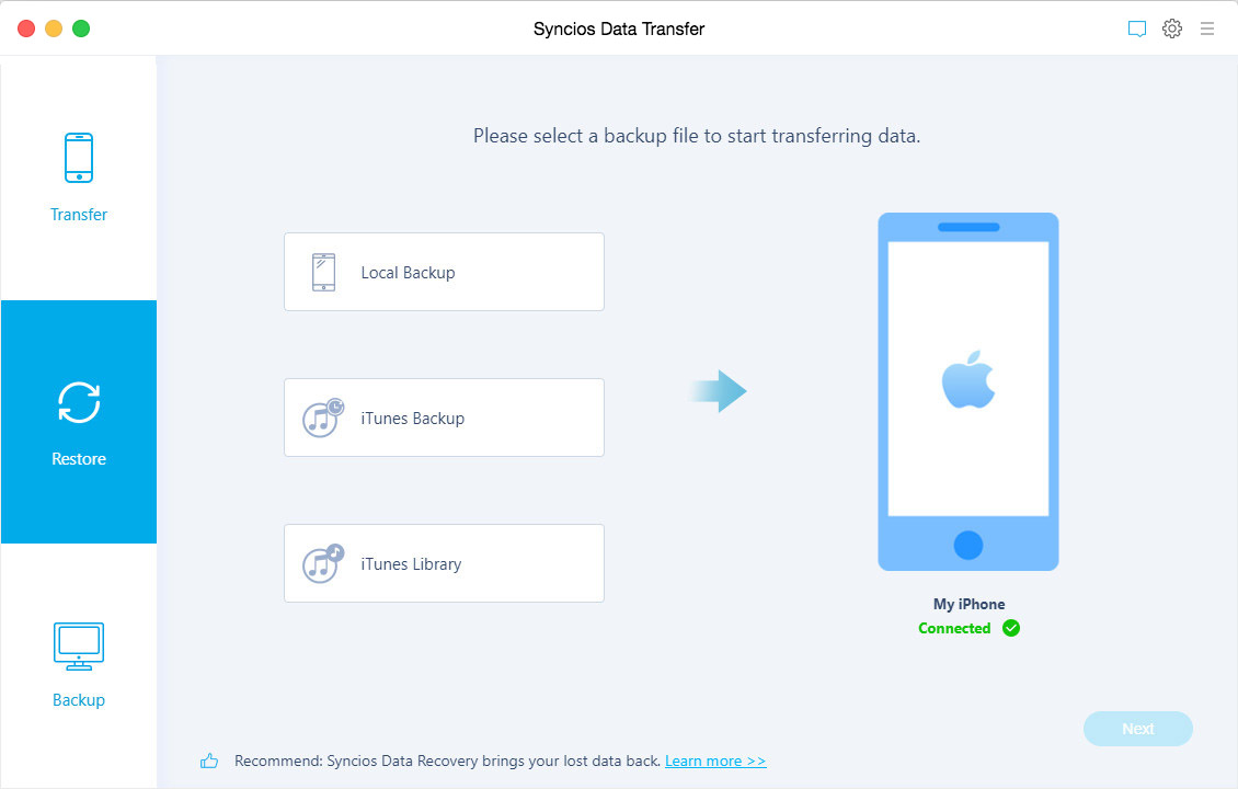 Restore from SynciOS Backup File