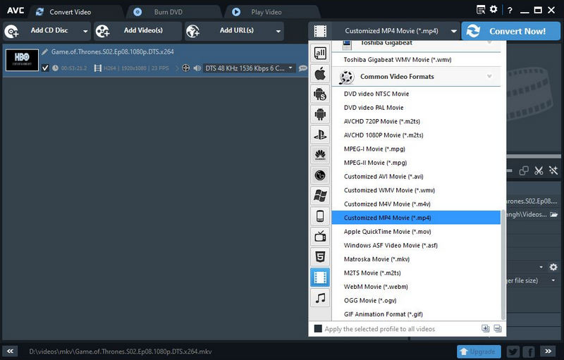 select mp4 as the output format