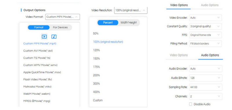 customize output settings