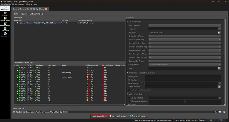add mkv video to mkvtoolnix