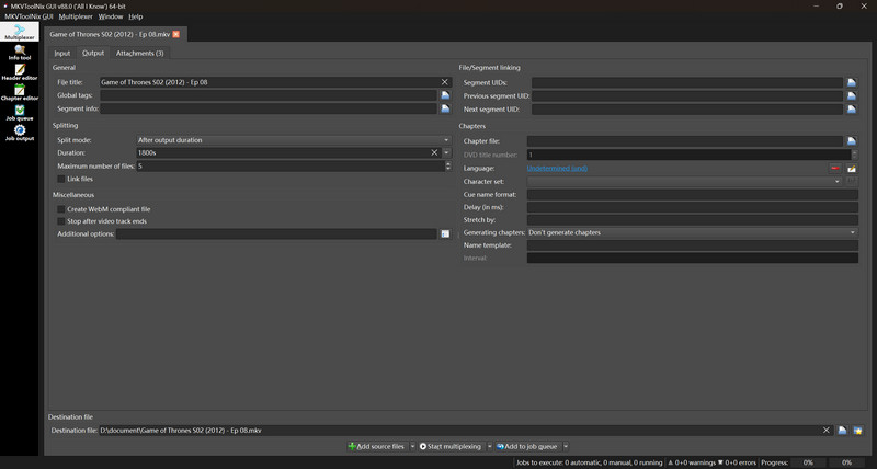 split mkv with mkvtoolnix