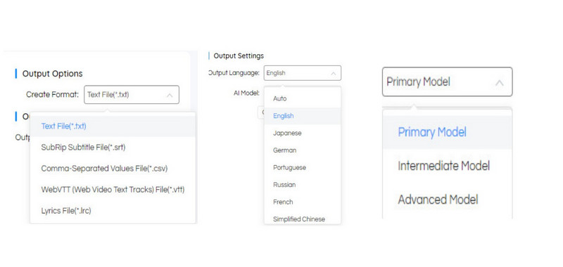 select output settings