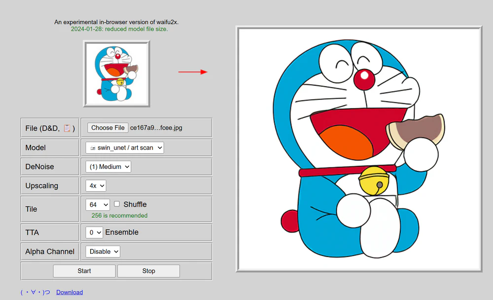 upscale and enhance anime image with waifu2x