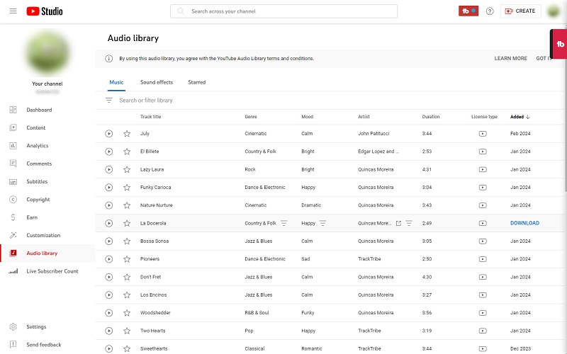 youtube audio library