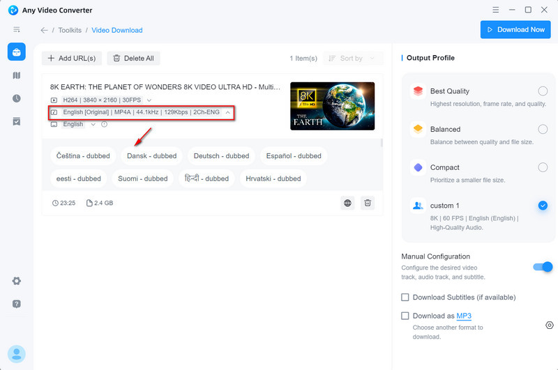 select audio track